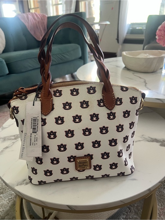 Dooney & Bourke Handbags - Dooney & Bourke White Canvas Satchel with Brown Leather Trim